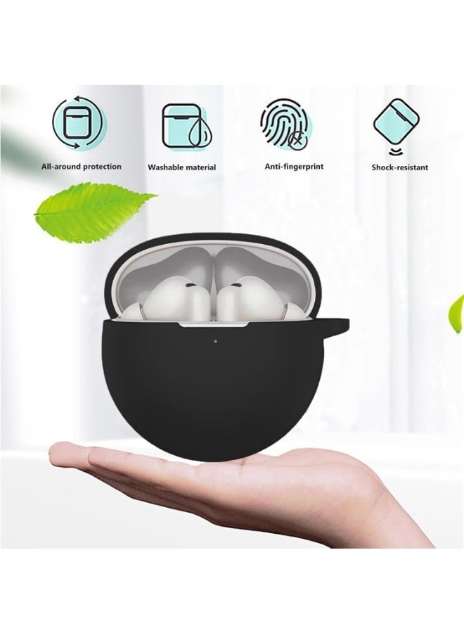 Silicone Case for Huawei FreeBuds 7i with Carabiner Hook, Shockproof Protective Cover, Solid Color (Black) - Image 3